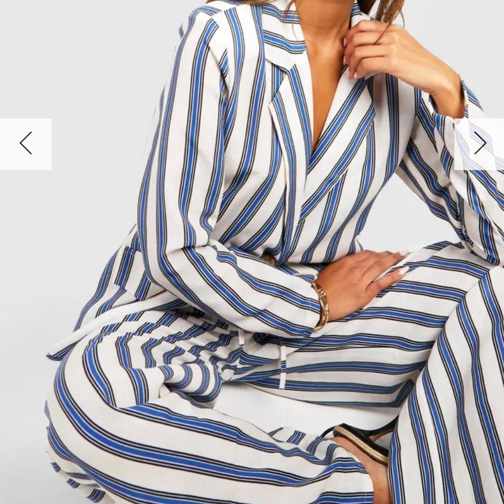 Boohoo LINEN LOOK STRIPED CONTRAST BUTTON SUIT